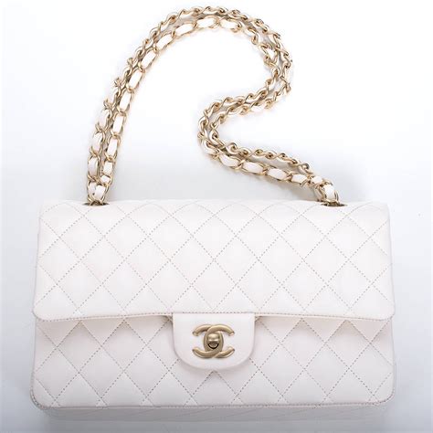 chanel bag white and gold|White Chanel classic bag.